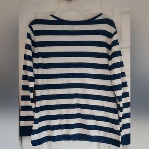 Blue 1899 Pima Cotton Navy Blue White Striped L Sweater Boatneck Nautical Preppy